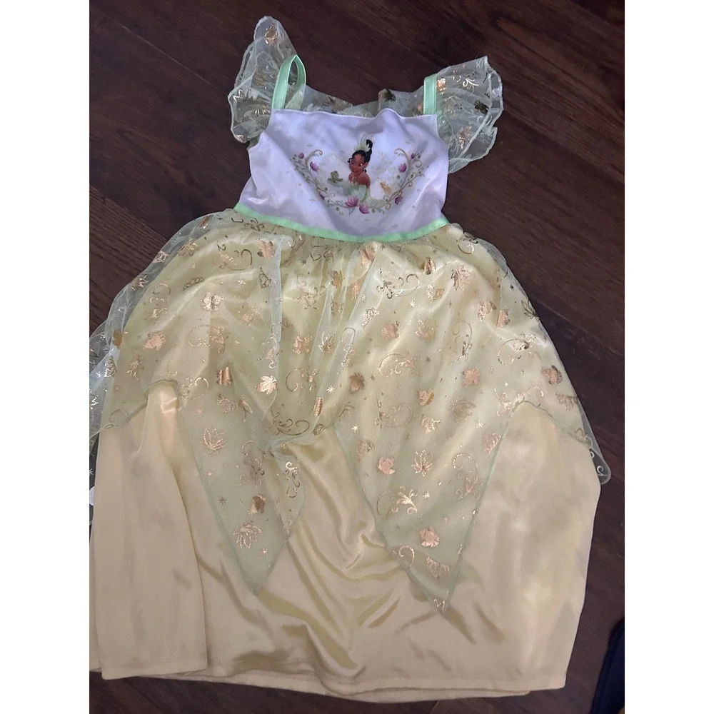 Disney Princess Tiana Costume Dress Green Yellow Gold Foil Girls Kids Dress Up - Picture 1 of 4